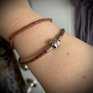 Pandora Braided Leather Double Wrap Charm Braclet